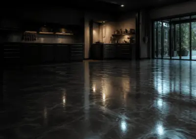 Polished dark concrete floor in a modern interior