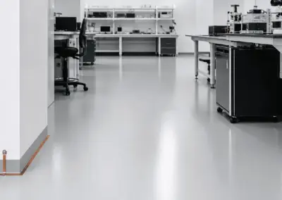 White ESD static-control floor in a lab workspace